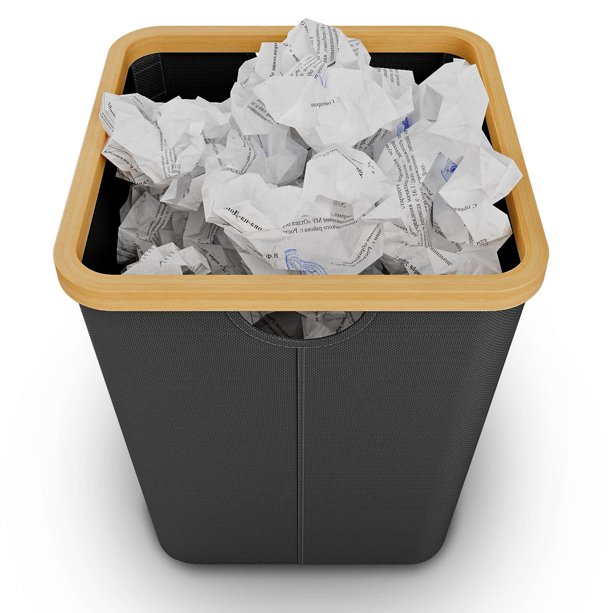 Vireon Waste Paper Bin with Bamboo Frame 30L Waste Basket with Oxford Fabric - Desk Bins for Office & Home Accessories Black, Square, 30, Litres