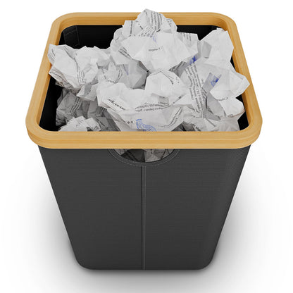 Vireon Waste Paper Bin with Bamboo Frame 30L Waste Basket with Oxford Fabric - Desk Bins for Office & Home Accessories Black, Square, 30, Litres