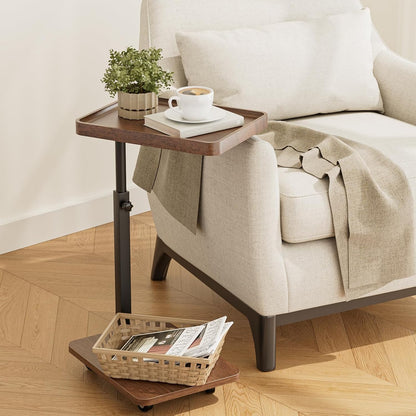 C-Shaped Side Table, Height Adjustable Sofa Table, 360° Swivel Tray Table