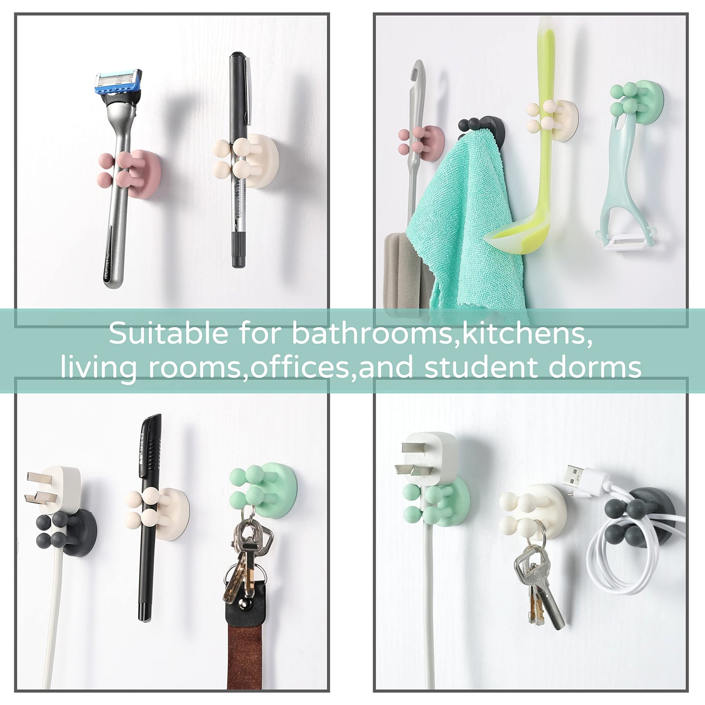 Silicone Toothbrush Holders Multi-Function Hook Razor holder Waterproof Self Adhesive Wall Mounted Single Hook for Wall or Glass for Hanging Bathroom