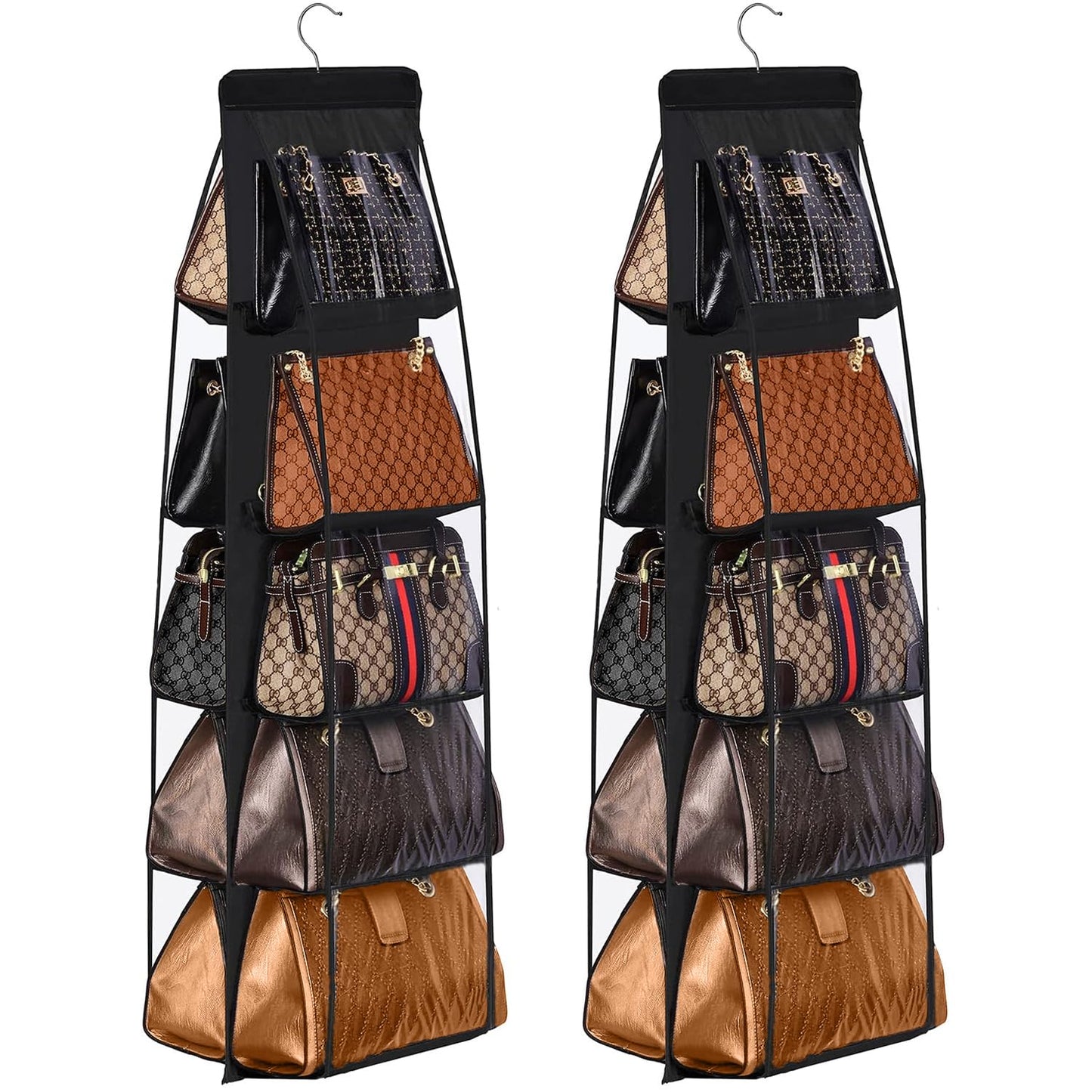 CJWLKJ 2 Pcs 10 Pockets Hanging Purse Handbag Organizer Clear Hanging Shelf Bag Collection Storage Holder Purse Bag Wardrobe Closet Space Saving