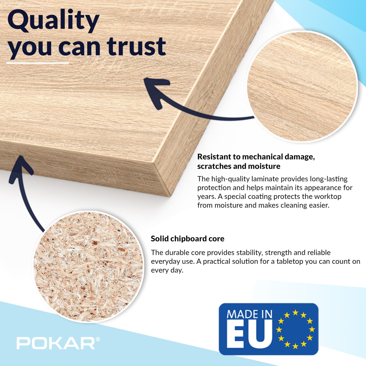 POKAR Table Top 120x80 cm | Desk Top 25 mm Thick | Perfect for Height Adjustable Standing Desk or Dining Table DIY | Durable Laminated Table Top