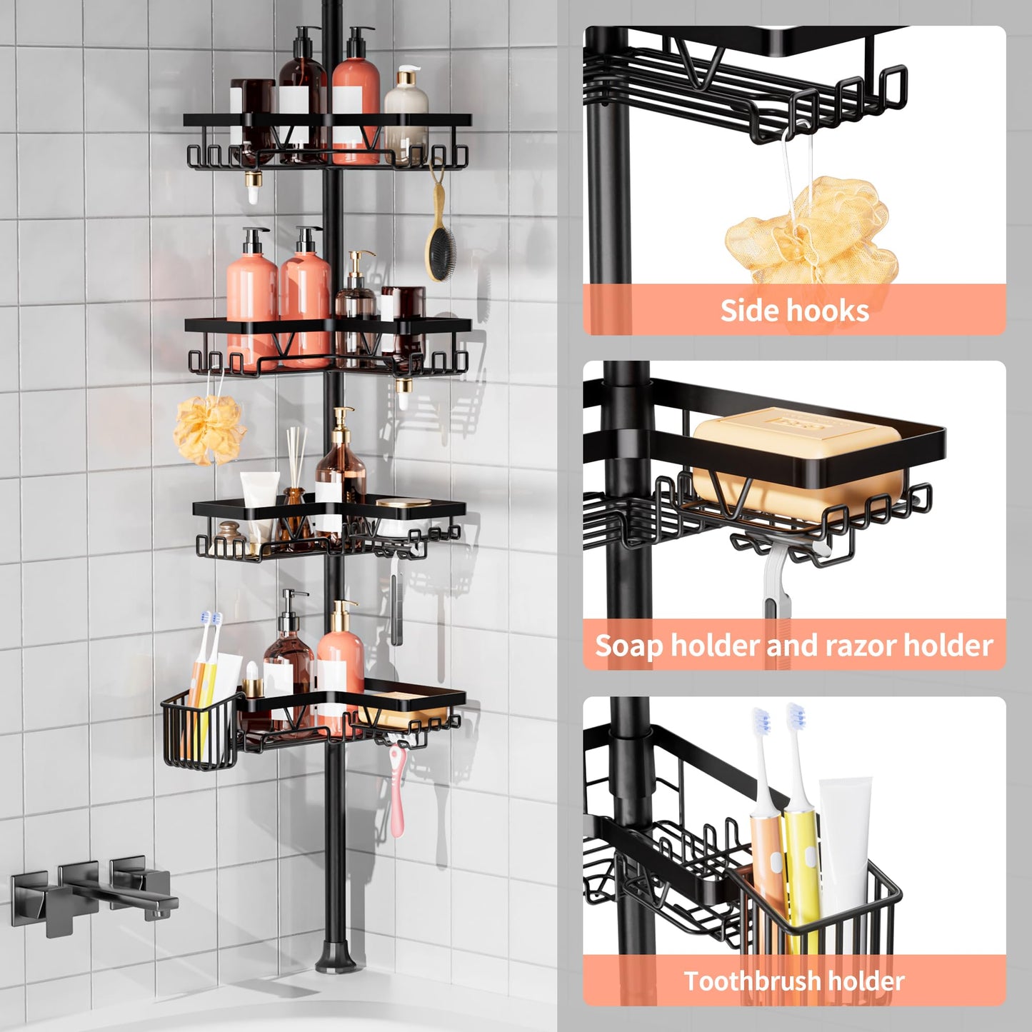 Daoun Corner Shower Caddy, Telescopic Shower Storage with Adjustable Height