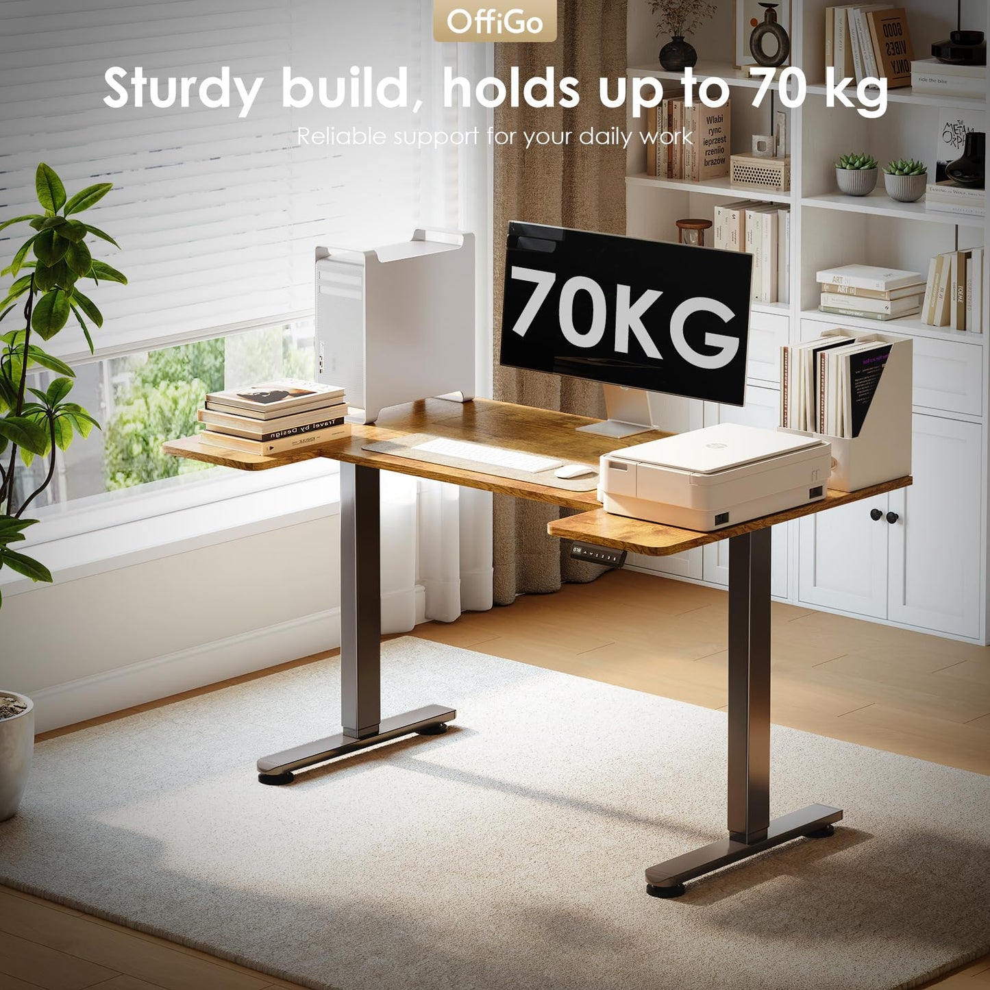 OffiGo Height Adjustable Desk, U Shaped Standing Desk with 3 Memory Presets