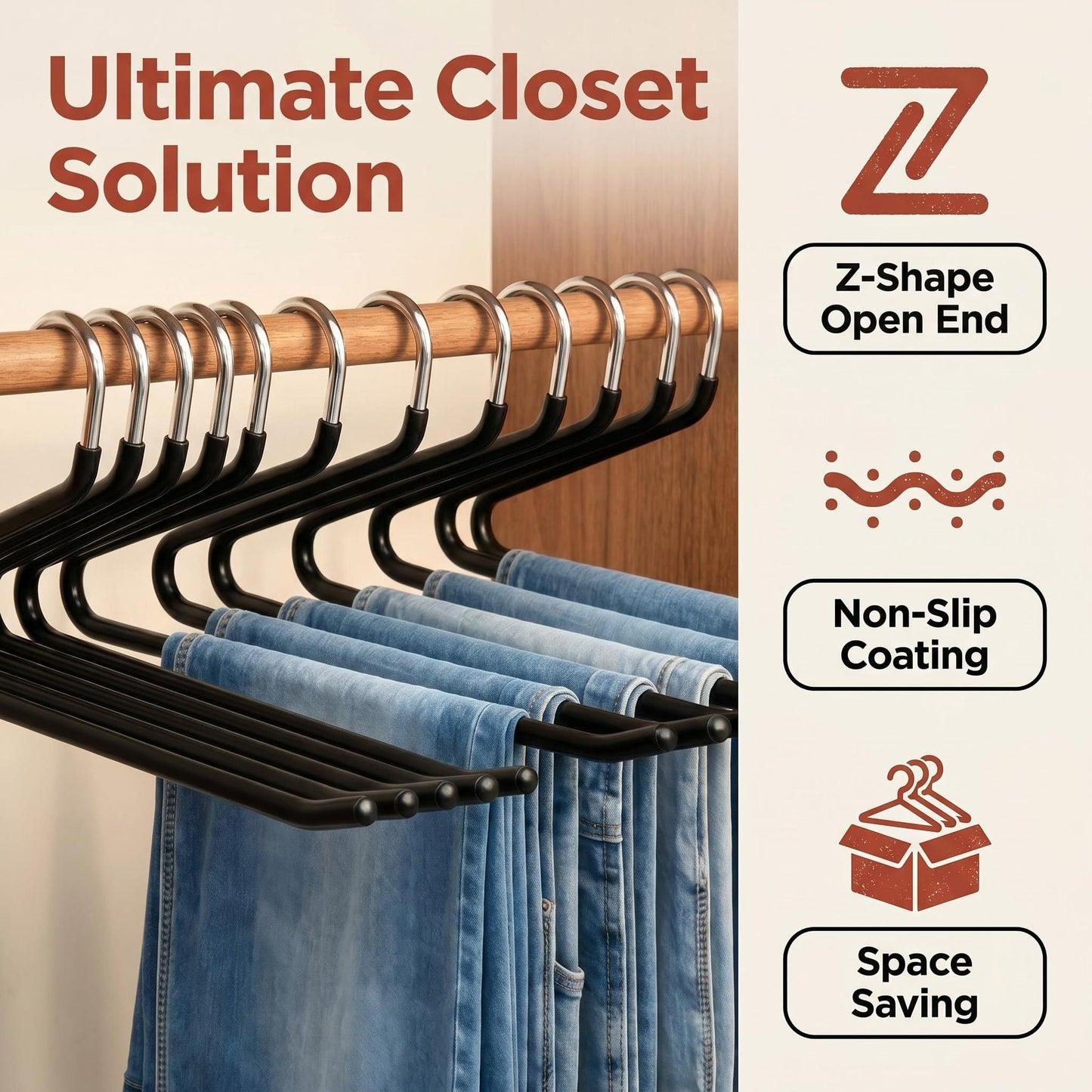 Trousers Hangers, 10 Pack Jeans Hangers Black for Women Men, Non-Slip Open Ended Metal Pants Hangers for Wardrobe & Clothes Rail