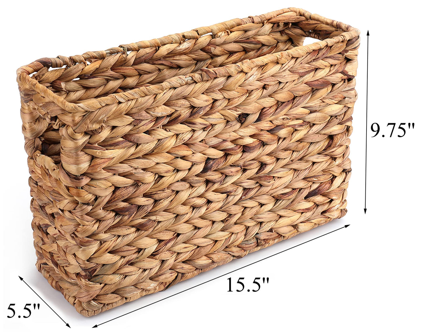 Yesland Hand-Woven Natural Narrow Water Hyacinth Holder Wicker Basket, 15.5 x 5.5 x 9.75 Inch/39 x 14 x 24.7cm Decorative Magazine Storage Bin for