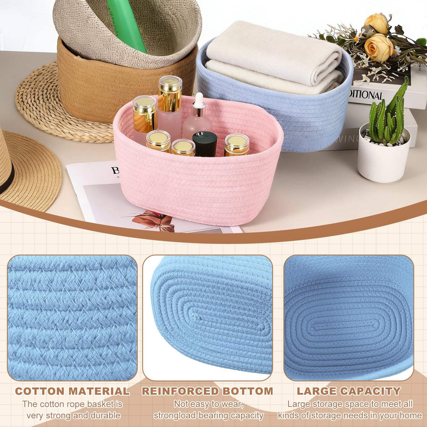 sourcing map Small Woven Basket, 21x15x12 cm Rectangular Rope Basket Decorative Gift Chest Box Cute Mini Woven Storage for Organizing Shelf Storage