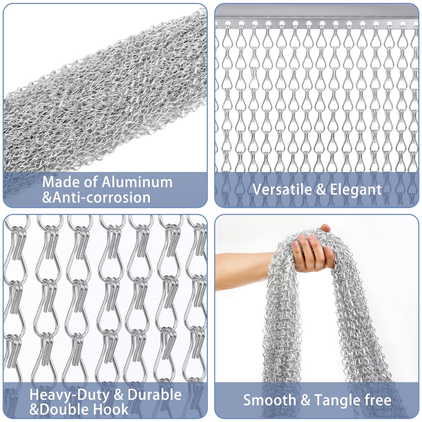 VerRich Chain Curtain Door Fly Screens 100 x 200cm Aluminium Insect Screen for doorways Silver
