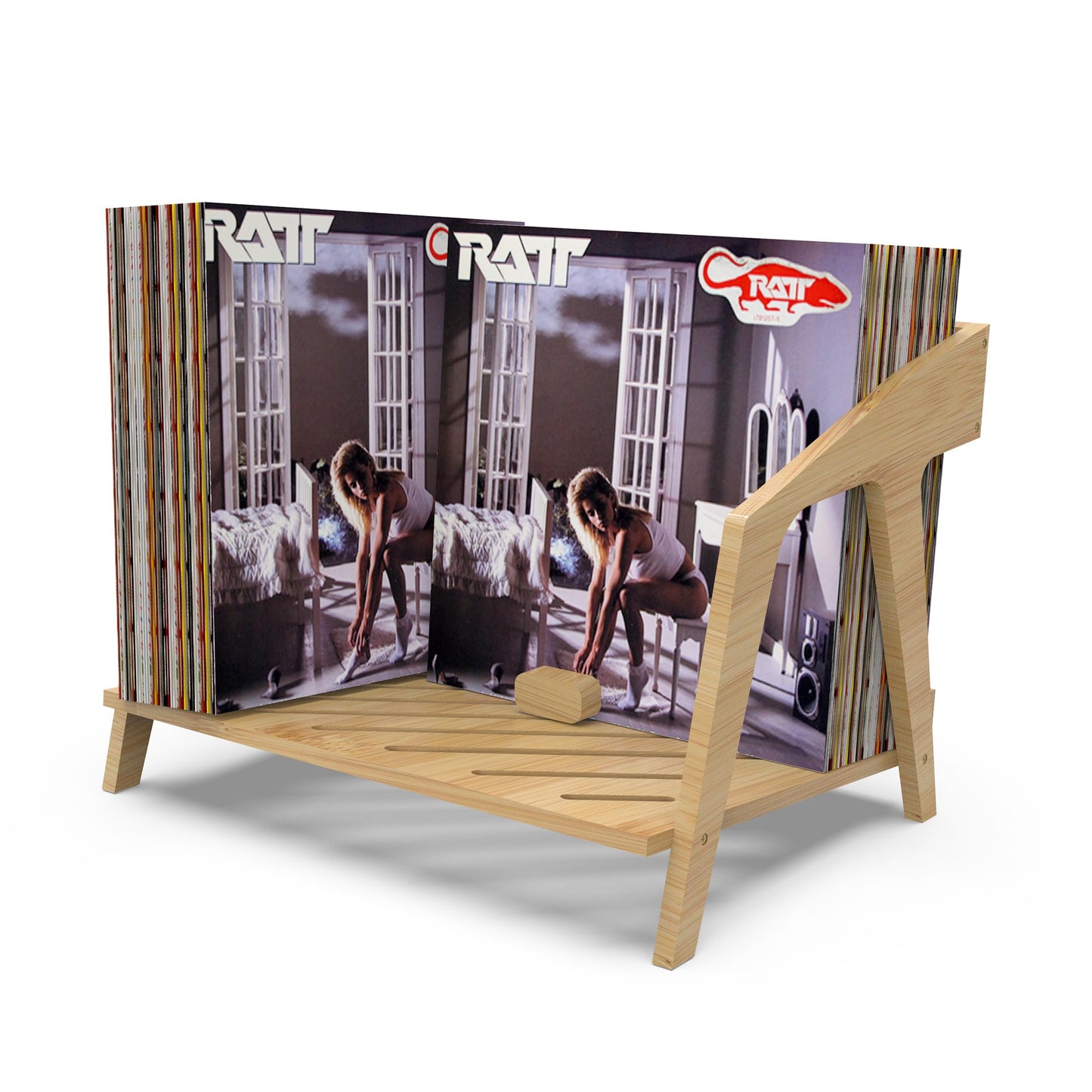 Bamboo Vinyl Record Holder - Stylish Chair Design, Holds Up to 80 12" LPs, Elegant Vinyl Record Storage, CD & Magazine Rack, Book Holder (Natural)
