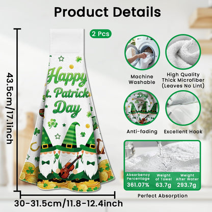 CUTHOLLOW 2 Pcs St. Patrick's Gnomes Hanging Kitchen Towels with Loop