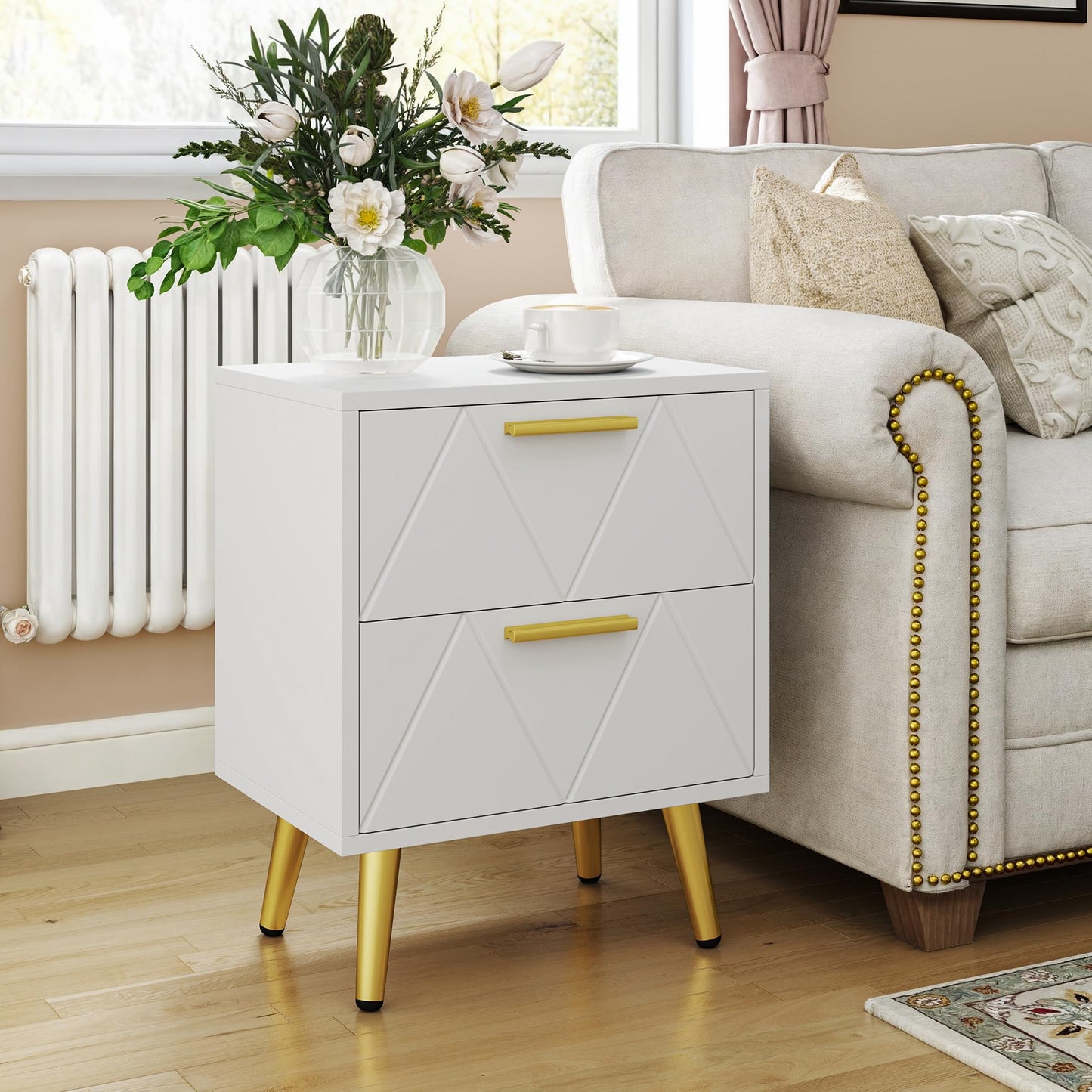 YITAHOME 2-Drawer Bedside Table Set of 2, Small Bedside Storage White