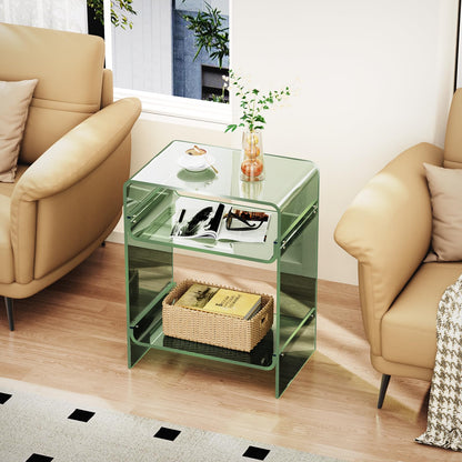 Acrylic Record Player Table with Storage Shelf, Clear Side Table, Nightstand Green, 45×30×58 cm, Acrylic