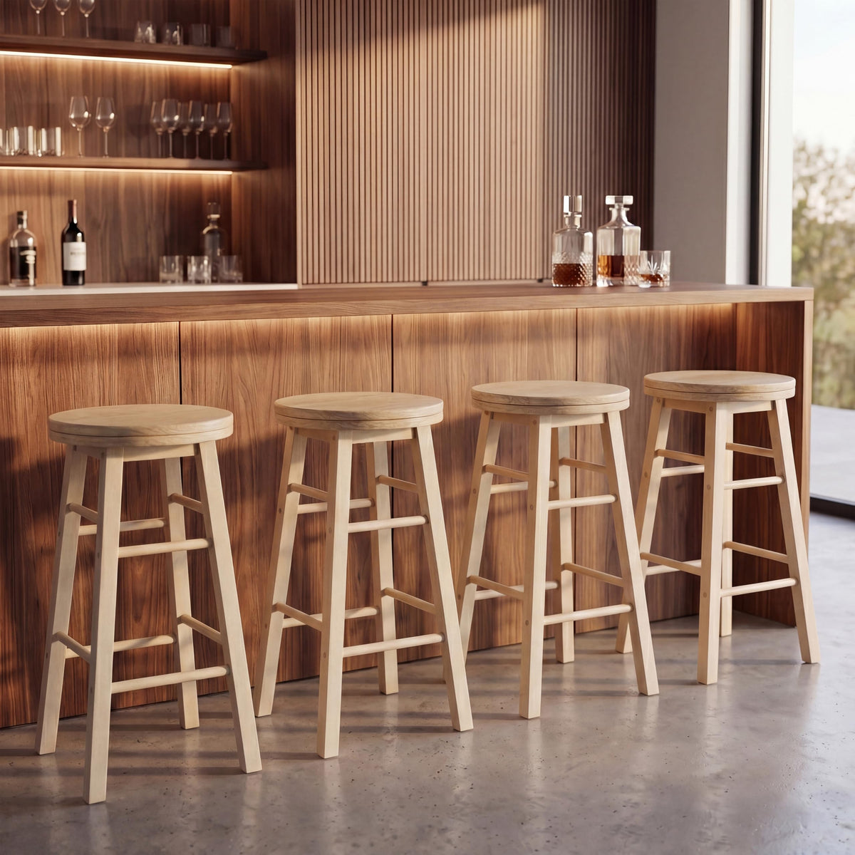 Chef Vida Modern 360° Swivel Breakfast Bar Stool for Kitchen Counters, Natural Wood 2, Natural