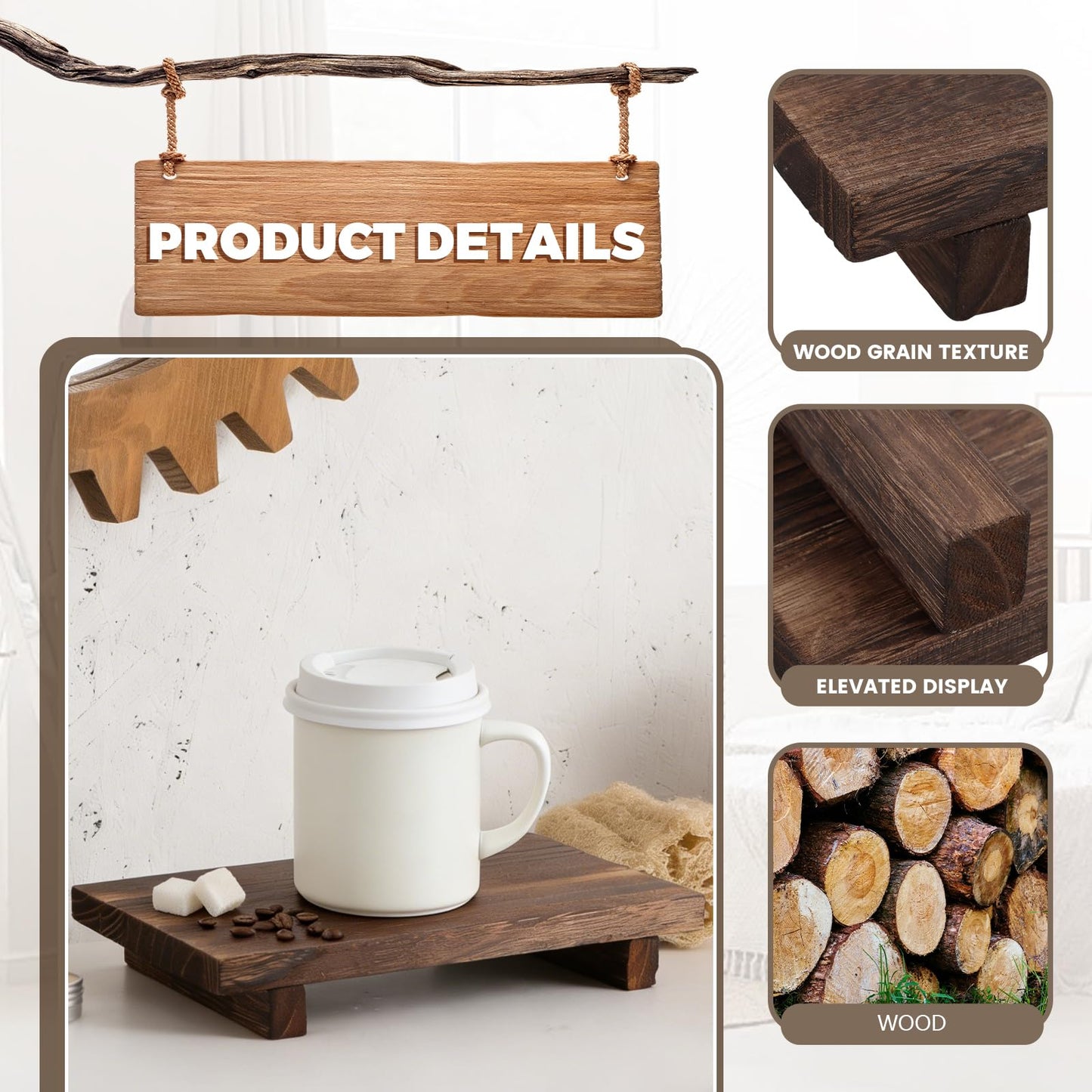 WENLISELL 3 PCS Wooden Riser Tray for Display, Wood Display Stand Kitchen