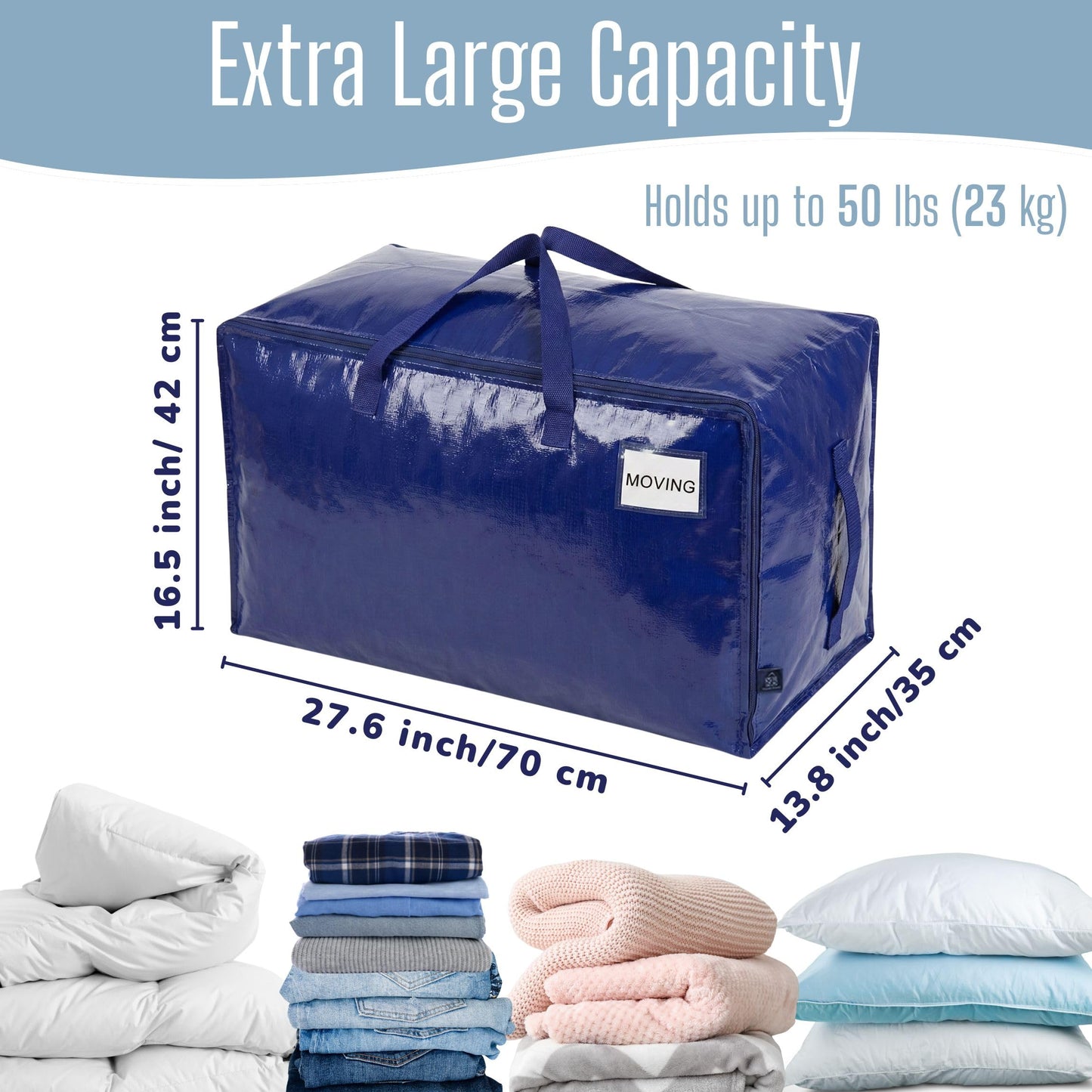 VENO 4 Pack Large Moving Boxes & Storage Bags – Oversized Packing Bags with Zippers & Handles,Heavy-Duty Laundry Bag for Moving House(Blue, 4 Pack)
