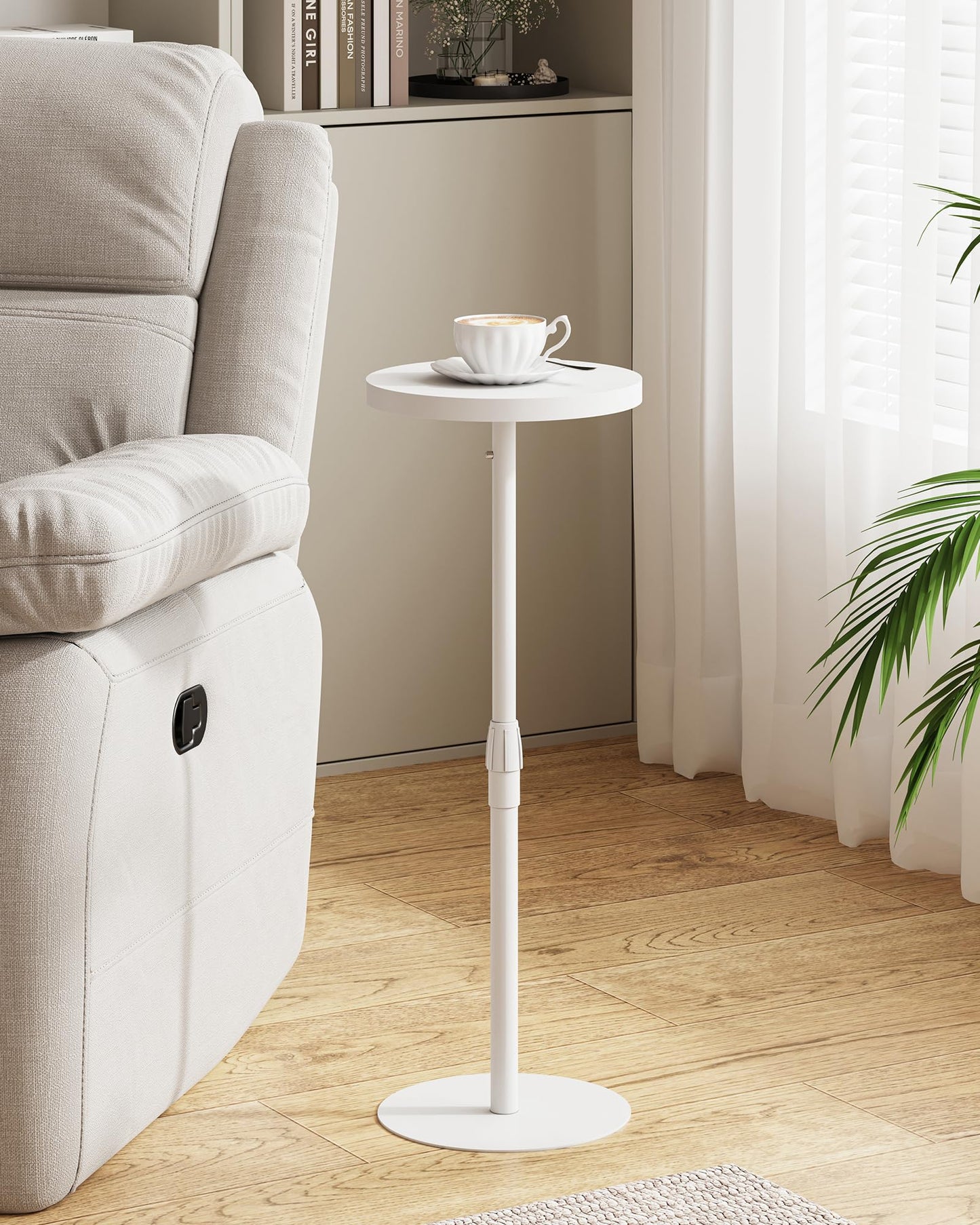 TUTOTAK Tall Round Side Table, Adjustable height, Small End Table, Drink Table, Pedestal Side Table, livingroom, White TB01BW096EU