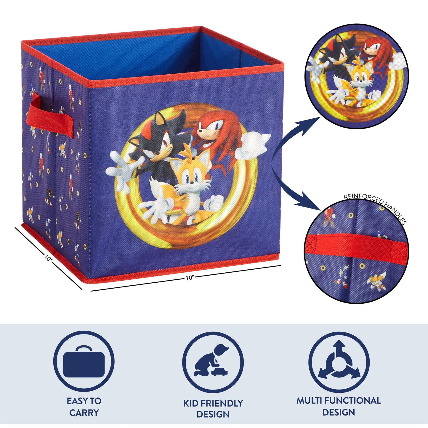 Idea Nuova Sonic the Hedgehog Set of 2 Durable Storage Cubes with Handles, 10"x10"x10" Cubes