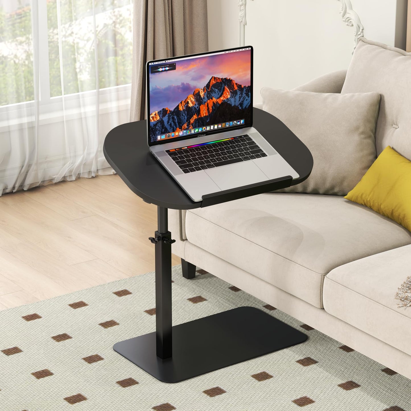C Shaped Side Table Adjustable Height,360°Swivel Side Table for Sofa and Bed, Metal Base Flip Top Laptop Stand TV Coffee Tables,Mobile sofa Side