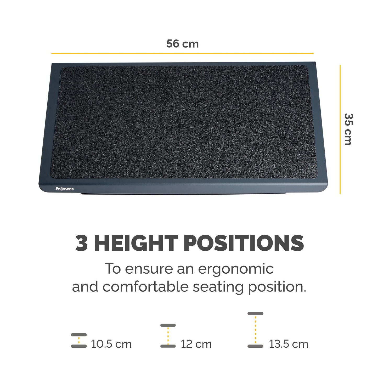 Fellowes Foot Rest Under Desk - Professional Series Under Desk Foot Rest Ergonomic Foot Rest with 3 Height Adjustable Positions & Non-Slip Platform