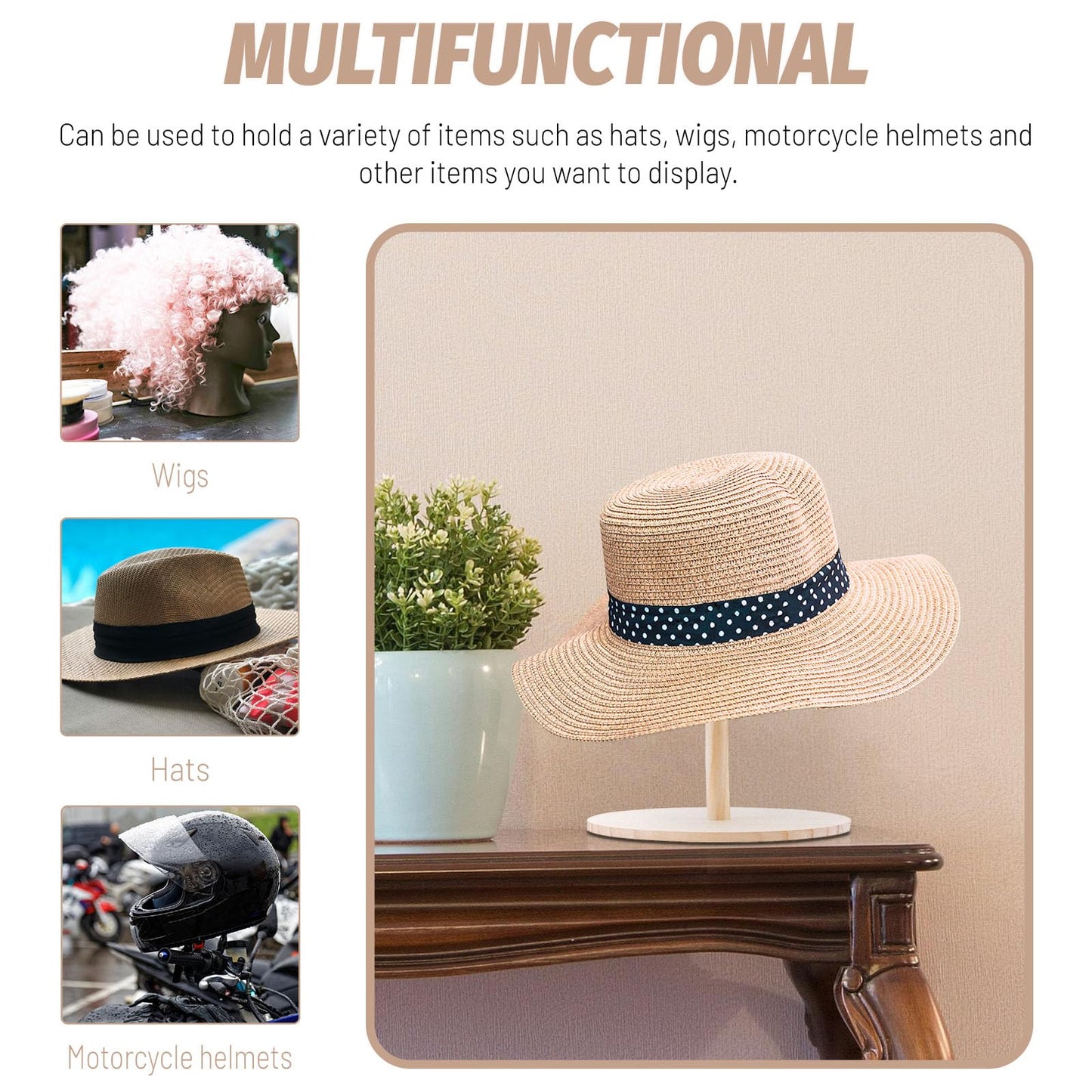 Chihutown 4PCS Hat Stands for Display, Wooden Hat Stand, Cap Organizer for Baseball Caps, Hat Holders for Model Car Display, Multipurpose Hat Storage