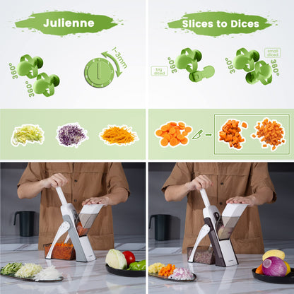 SUPMAKIN Safest Mandoline Vegetable Slicer/Chopper, Potato Chip Cutter, Multifunctional Veg Chopper with 4 Cutting Modes to Slice, Dice, Chop,
