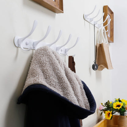 SKOLOO Coat Rack Wall Mount - Modern, Metal Wall Coat Rack with 5 Hooks, Sturdy Wall Hook Rack Rail for Hanging Coat, Jacket, Clothes, Hat, White