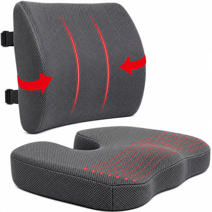 ELIXIR HIVE 2-Piece Orthopaedic Memory Foam Cushion Set – Coccyx & Sciatica Support Grey