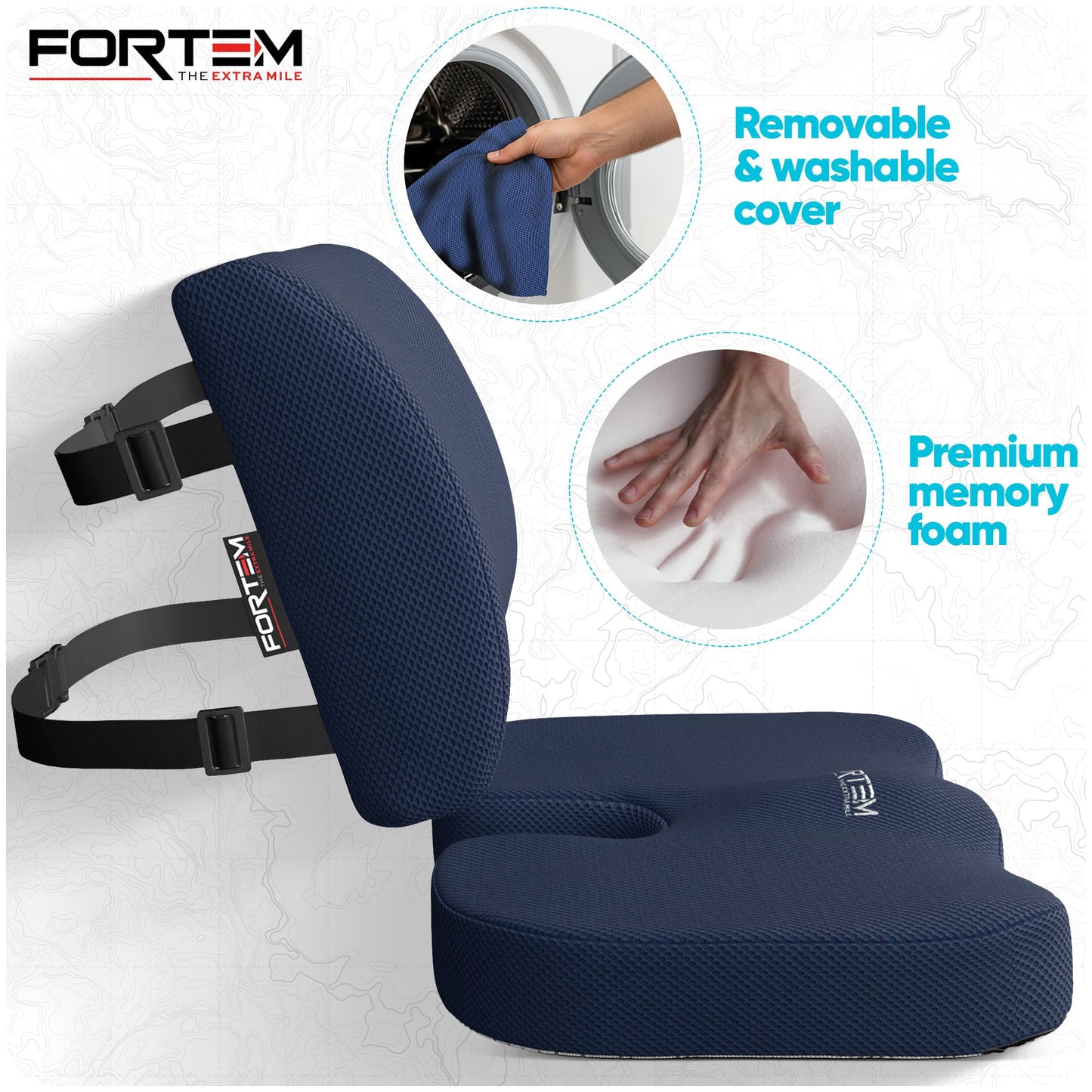 FORTEM Seat Cushion & Lumbar Support for Office Chair, Car Seat Combo