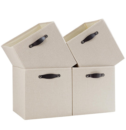 FABINADO Storage Cube | 260g/㎡ Ultra-Fine Linen Cubby Box for Shelf, Bookshelf, Closet, Wardrobe | 30cm Square Drawer Insert Basket | 4 Pack