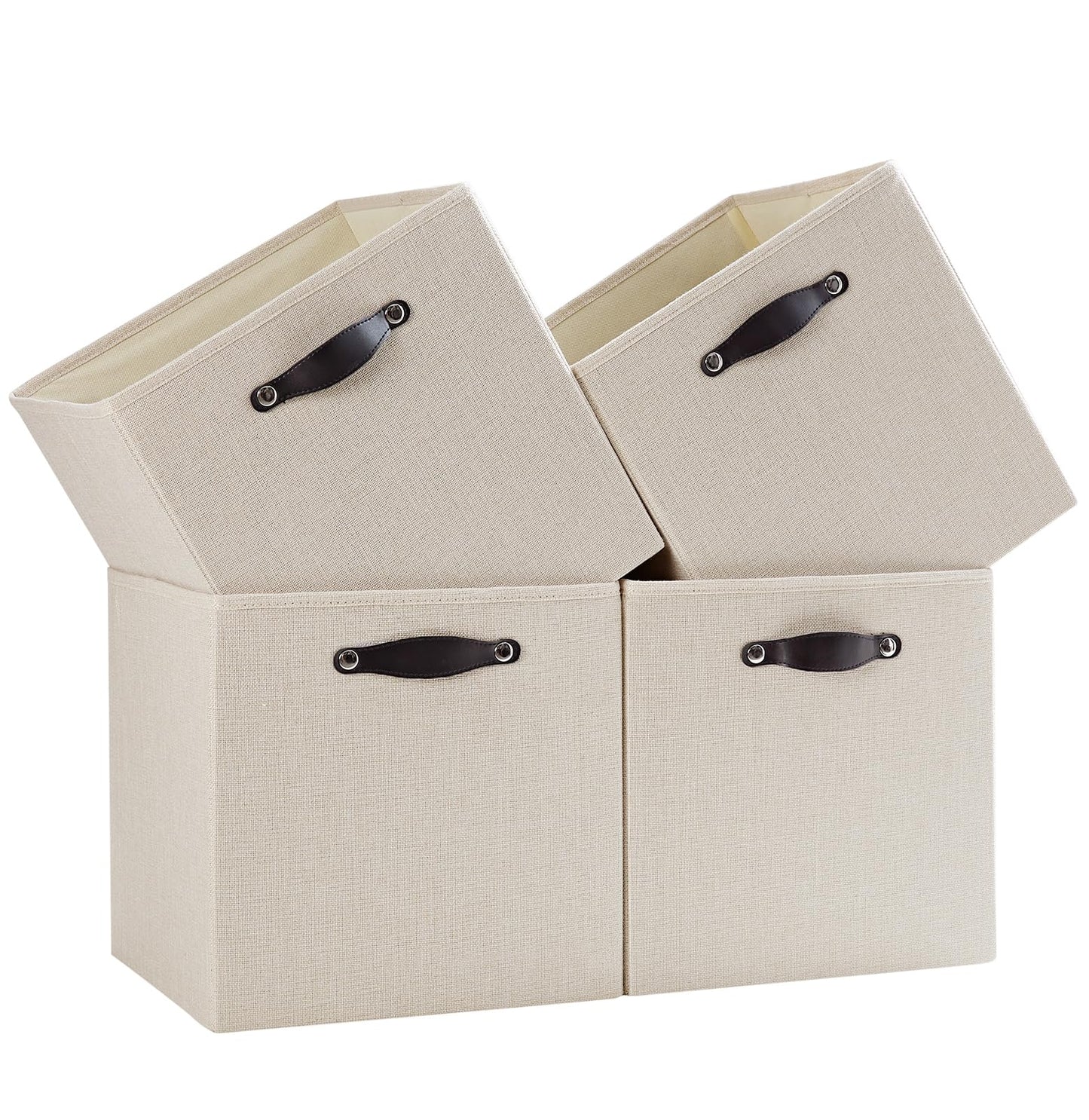 FABINADO Storage Cube | 260g/㎡ Ultra-Fine Linen Cubby Box for Shelf, Bookshelf, Closet, Wardrobe | 33cm Square Drawer Insert Basket | 4 Pack
