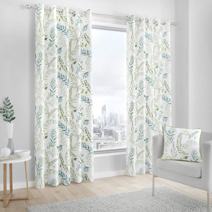 Fusion Fernworthy Leaf Print 100% Cotton Eyelet Lined Curtains, Green, 90 x 90 Inch, 52% Polyester / 48%, W229cm (90") x D229cm (90")