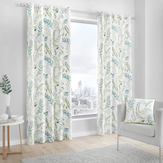 Fusion Fernworthy Leaf Print 100% Cotton Eyelet Lined Curtains, Green, 90 x 90 Inch, 52% Polyester / 48%, W229cm (90") x D229cm (90")