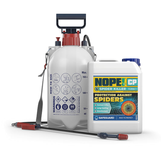 NOPE! CP Spider Killer Spray (5L & Sprayer) - Contact Killer, For all Types of Spiders. Residual Action, Odourless, Non-Staining for Indoor and