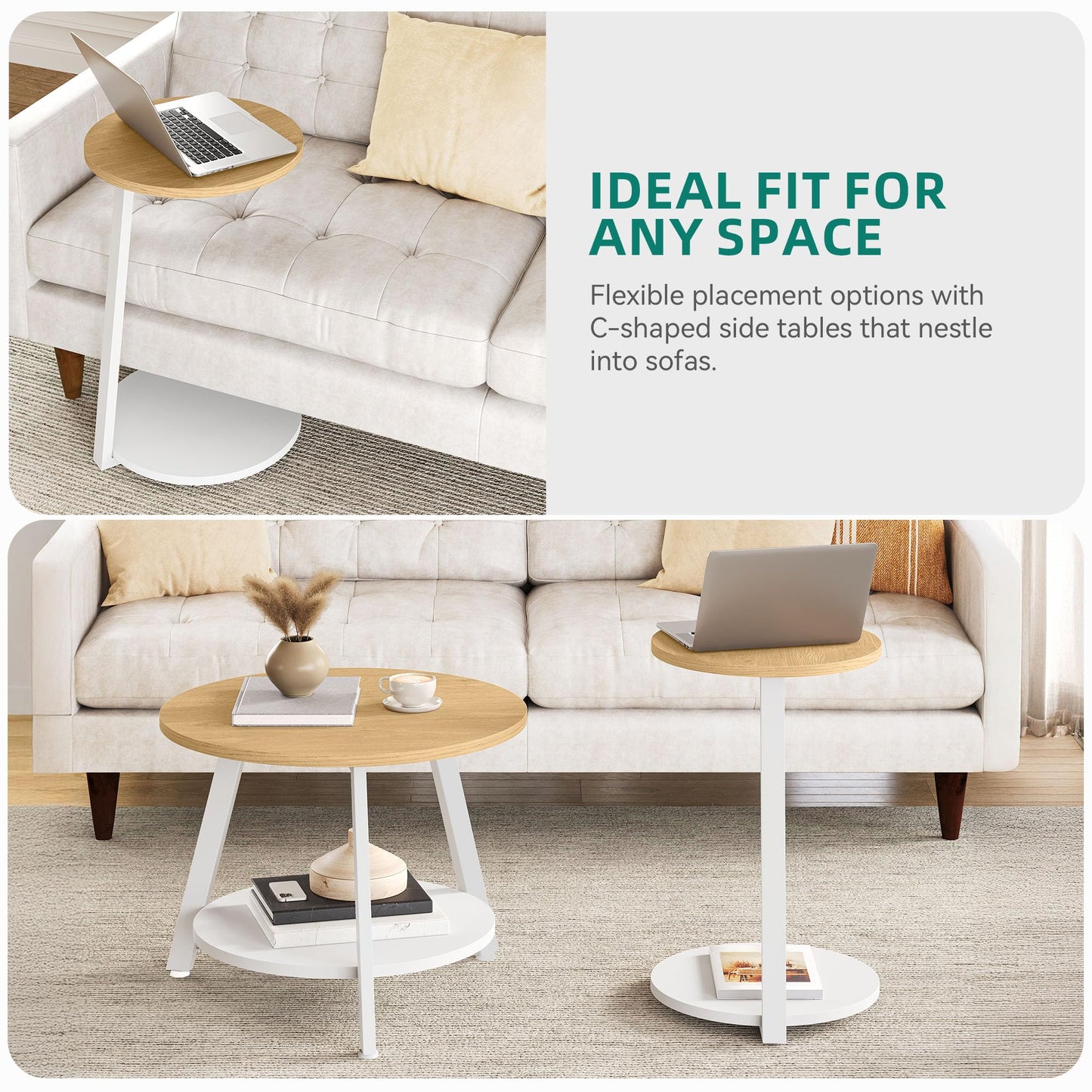 YITAHOME Round Coffee Tables, Set of 2 Nesting Tables with Storage Space and Unified Style Design, Small Coffee Tables for Living Room
