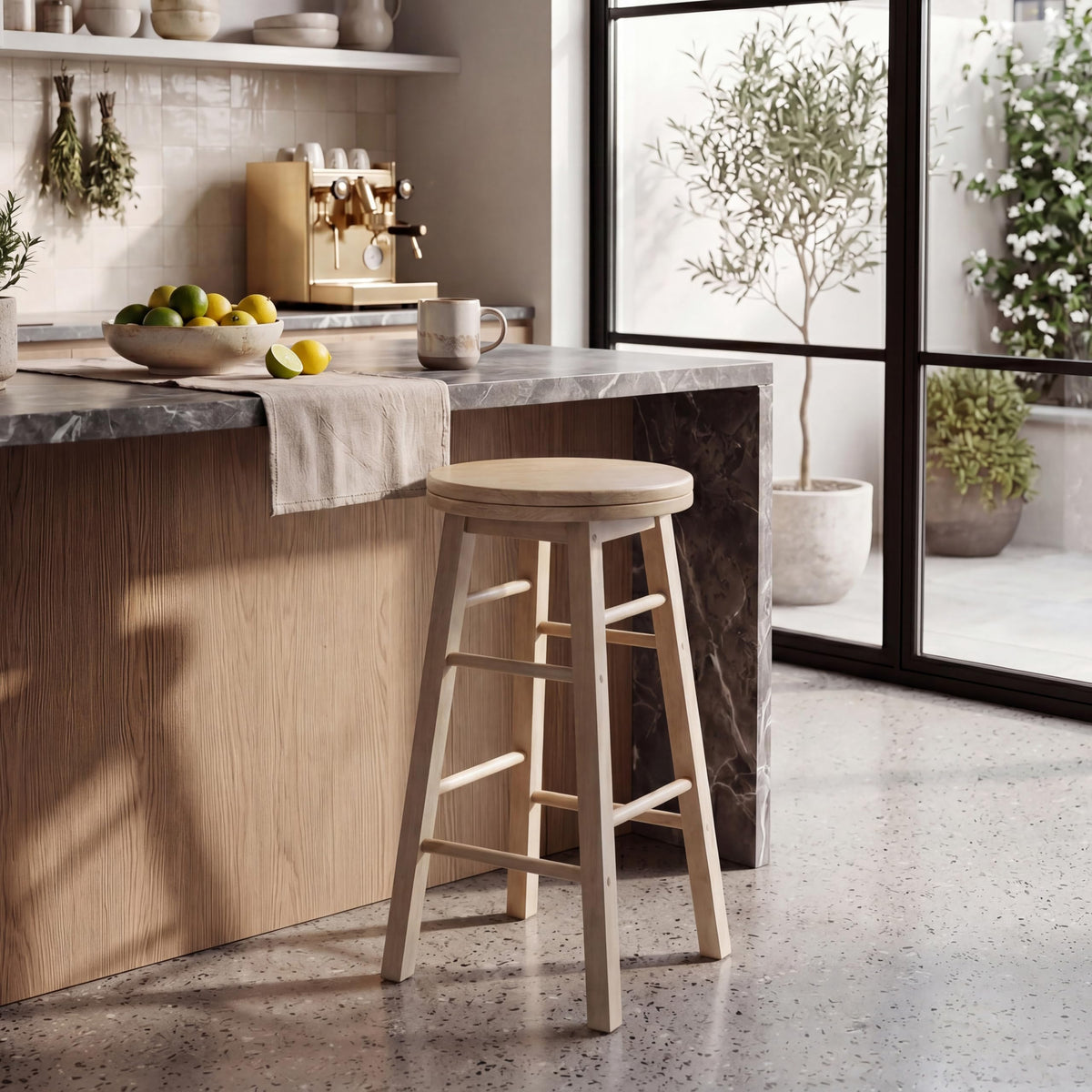 Chef Vida Modern 360° Swivel Breakfast Bar Stool for Kitchen Counters, Natural Wood 2, Natural