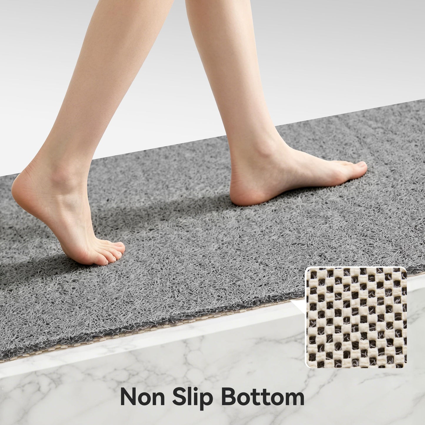 Asvin Soft Textured Bath, Shower, Tub Mat, 47x16 Inch, Phthalate Free, Non Slip Comfort Bathtub Mats with Drain