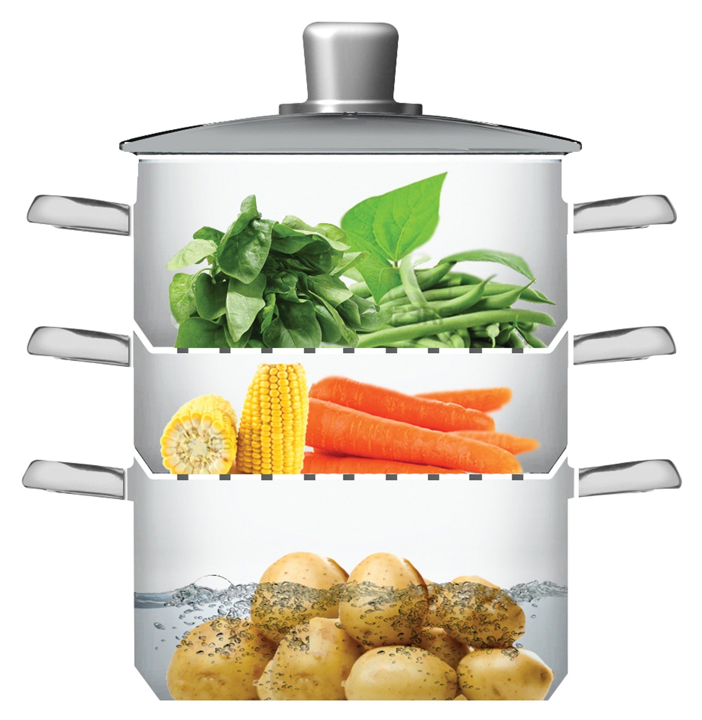 KitchenCraft 3 Tier Food Steamer Pan/Stock Pot in Gift Box, Induction Safe, Stainless Steel, 20 cm, Silver