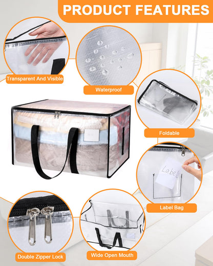 Acual 4 PCS 90L Clear Clothes Storage Bags, Heavy Duty Moving Bags