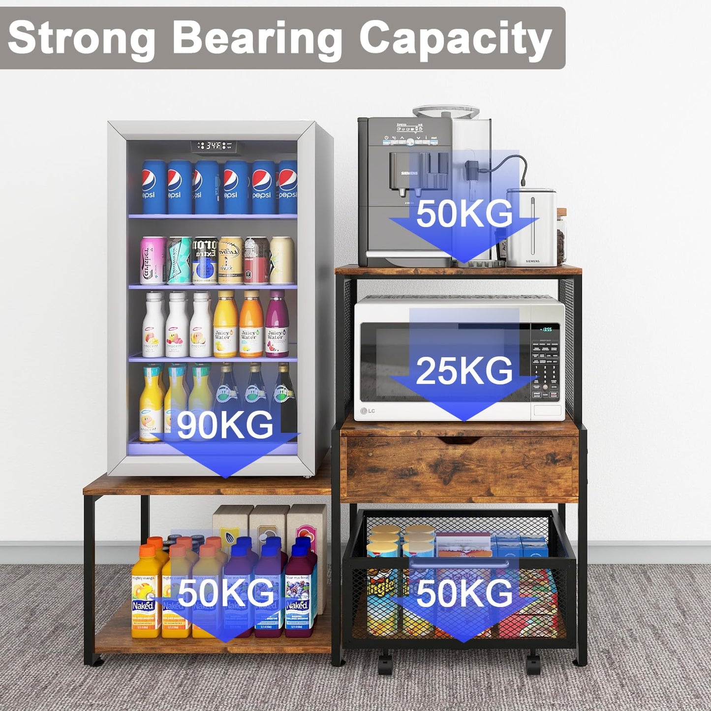 PUNCIA Mini Fridge Stand with Storage, Coffee Bar Cabinet with Drawer