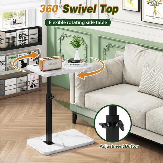 IBUYKE C Shaped Side Table,Height Adjustable,White with Black TVT003BW