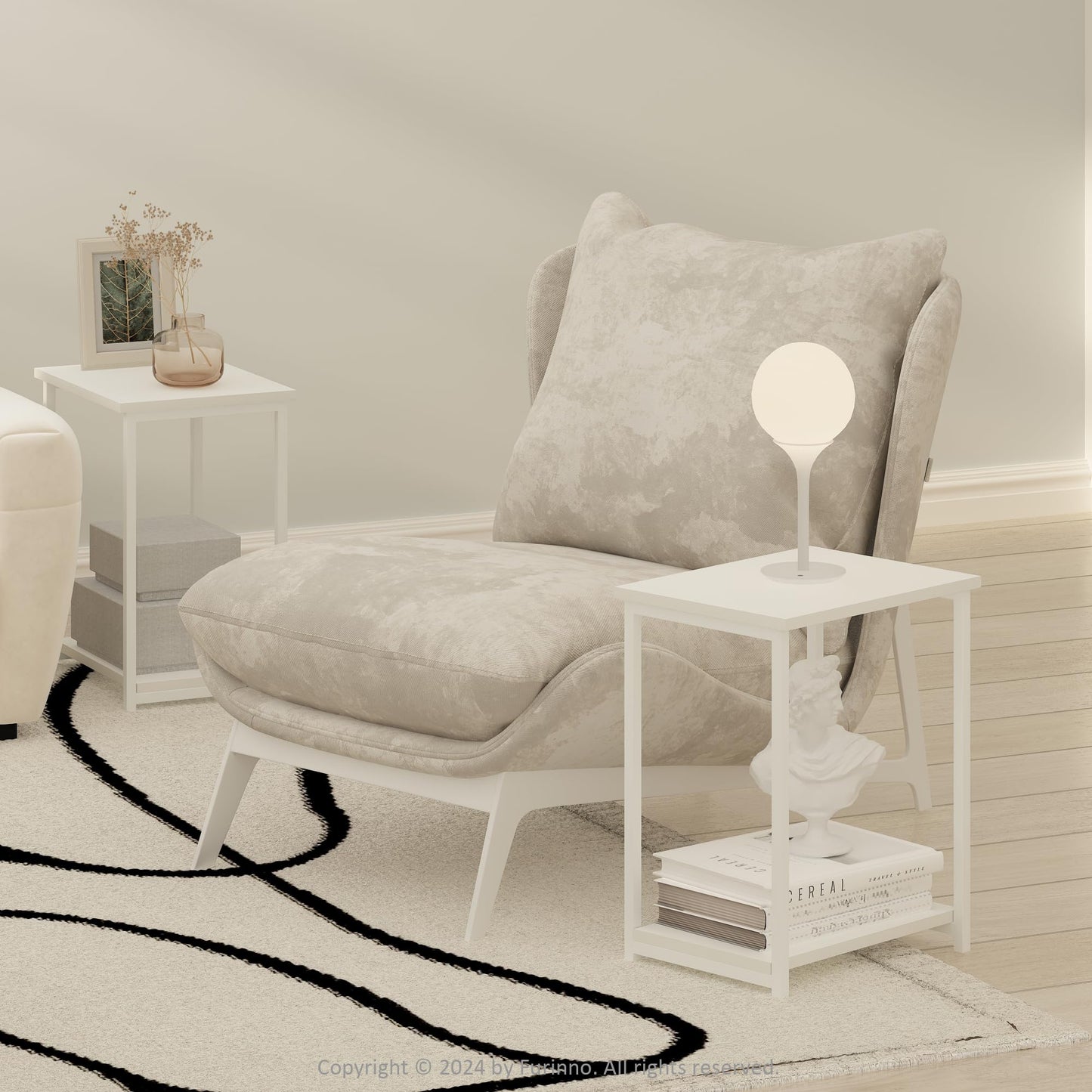 Furinno SIMPLISTIC Side Table, 2-Tier Metal Frame End Table with Open Shelf, Night Stand, Bedside Table, for Living Room, Bedroom, White