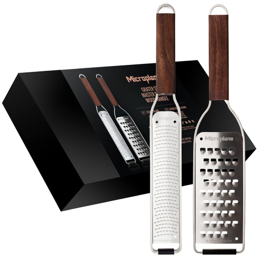 Microplane Kitchen grater Set (Zester & Extra coarse) for citrus fruits, hard cheese, nutmeg, potato, zucchini and carrot with stainless steel blades