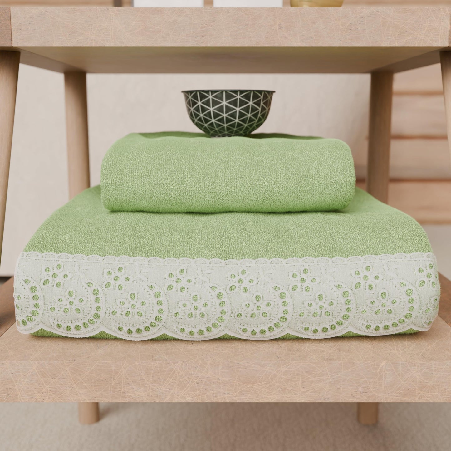 PETTI Artigiani Italiani - 100% Cotton Terry Bath Towels, 1+1 Towel Set, 2 Pieces 1 Face Towel and 1 Hand Towel, Sage Green