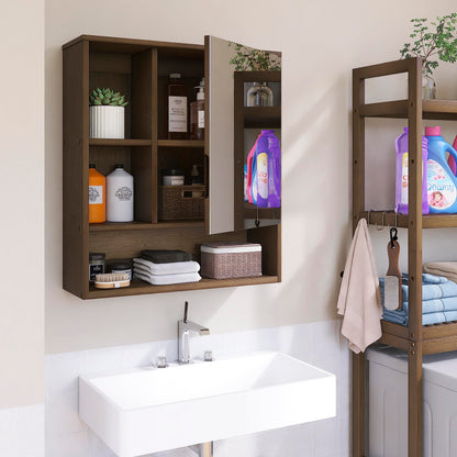 SMIBUY Bathroom Mirror Cabinet Wall Mounted, Bamboo Space Saver Medicine Cabinet, Wall Hanging Over Toilet Storage Cabinet with Mirror Door and