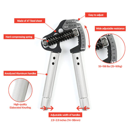 GD Iron Grip EXT 90 Hand Grip Strengthener Adjustable Hand Gripper (25 to 90kg) Hand Strength Trainer for Forearms, Wrist strengtheners Wrist Training