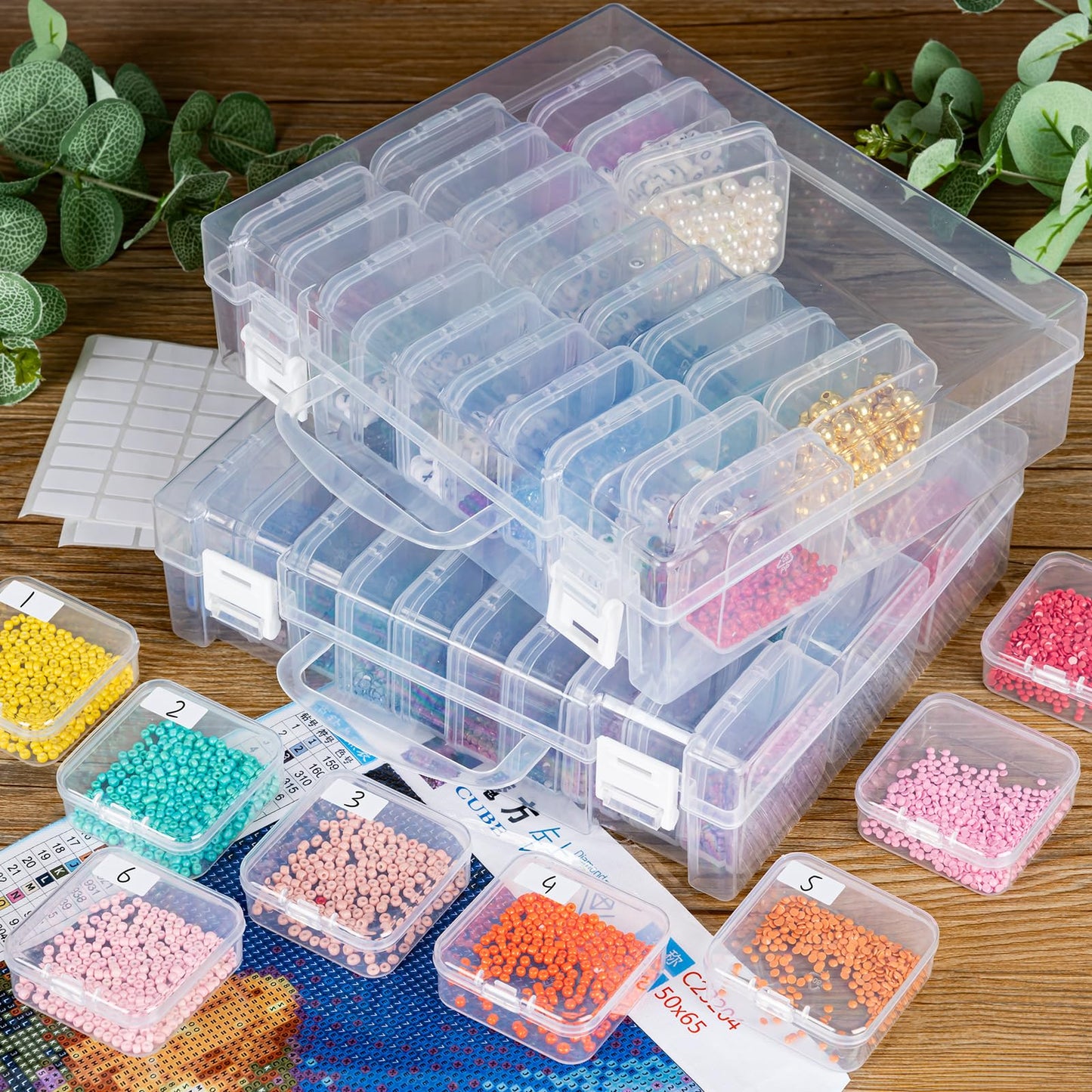 RONGLAIJIN 30 Grids Bead Storage Boxes, Portable Diamond Art Storage Boxes, Small Rectangular Storage Containers with Hinged Lids for Beads Seeds
