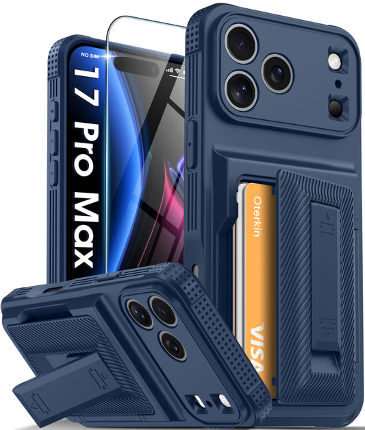 Oterkin for iPhone 17 Pro Max Case Wallet, Built-in Card Holder (4-5 Cards) & Stand [RFID Blocking][9H Screen Protector][Full Camera Protection]