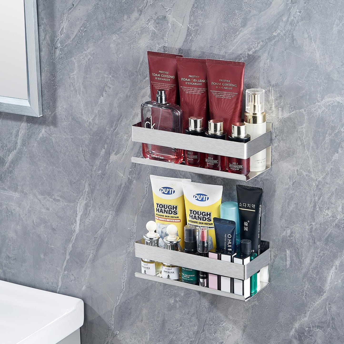 TEPENG Shower Caddy - Stainless Steel Bathroom Shelf Organiser. Adhesive, No Drilling. Stylish & Rustproof. Exquisite 2-Pack Packaging