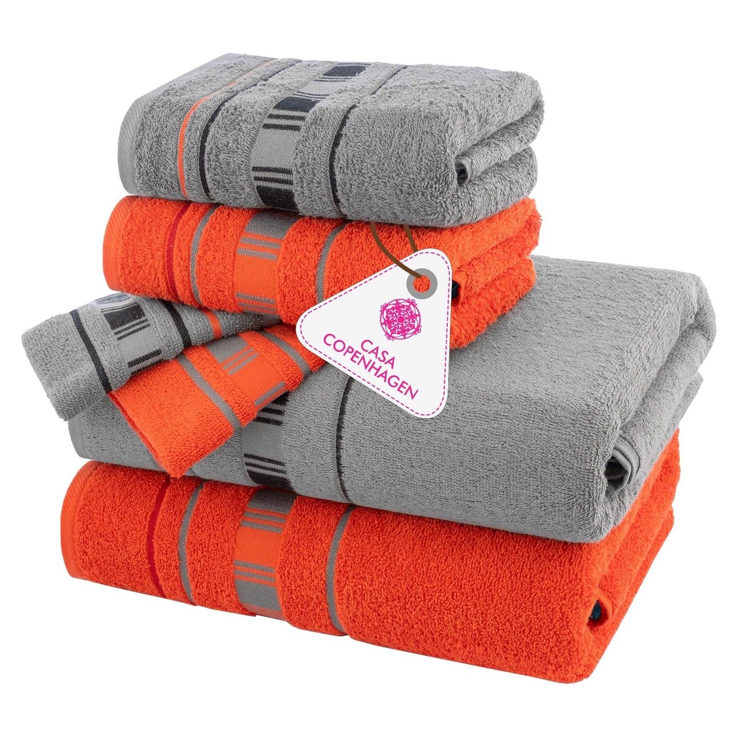 CASA COPENHAGEN X Lines towel set made from 600 g/m² Egyptian cotton for hotel, spa, kitchen and bathroom, 6-piece set with 2 bath towels