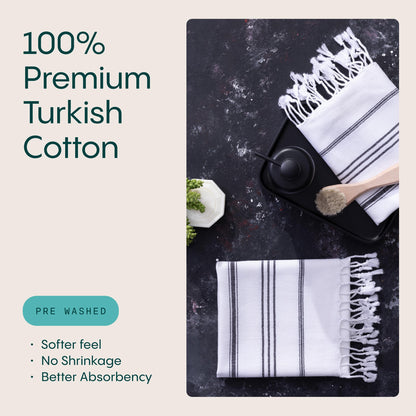 WETCAT Turkish Hand Towels with Hanging Loop, Set of 2 20" x 30" 100% Turkish Cotton, Pre-Washed, Quick Drying, for Kitchen or Bathroom